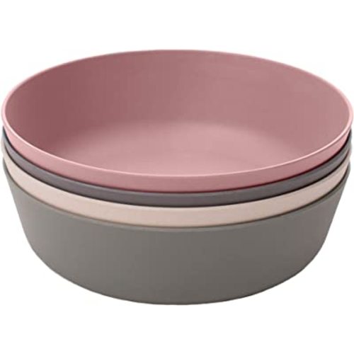 WeeSprout Bamboo Kids Bowls, Set of Four 15 oz Kid-Sized Dinnerware, Cereal, Leftovers & Snack Bowl, Dishwasher Safe (Pink, Green, Gray, & Beige)