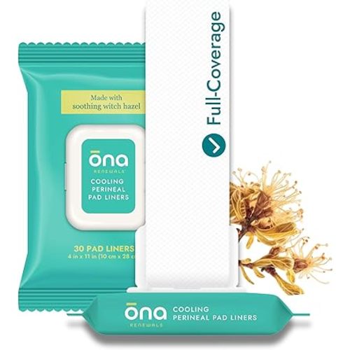 Ona Renewals Perineal Pad Panty Liners for Women, Postpartum Essentials, Witch Hazel Full Coverage Cooling Pads, Hemorrhoid Treatment, Fragrance Free, 30 Ct Pack of 1