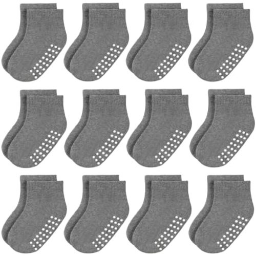 Baby Non-Slip Ankle Socks 12 Pack Soft Cotton for Infant Toddlers Girl Boy