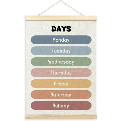 TLESKE Boho Classroom Days of the Week Poster Hanger Frame, Homeschool Hanging Wall Art Decor for Toddlers Kids Room Nursery Playroom, Preschool Prek Learning Educational Poster Print Banner, 12x16
