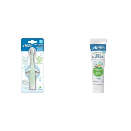 Dr. Brown's Infant-to-Toddler Toothbrush, Elephant, Mint, 0-3 Years & Fluoride-Free Baby Toothpaste,Infant & Toddler Oral Care,Mixed Fruit,1-Pack,1.4oz/40g,0-3 Years