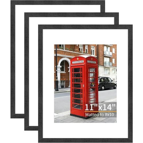 11x14 Picture Frame Set of 3, Light Wood Grain Photo Frame for Wall Mounting Horizontal or Vertical, Fits 8x10 with Mat or 11x14 without Mat, Features Clear Plexiglass Front