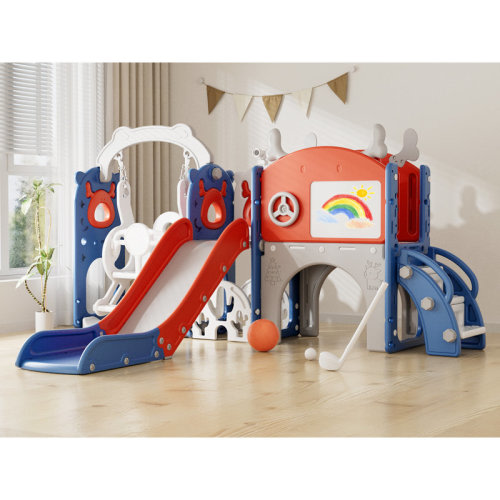 GLAF 13 In 1 Kids Slide For Toddlers, Toddler Slide Playset With Swing, Golf, Drawing Board, Basketball Hoop And Storage Space & Reviews | Wayfair