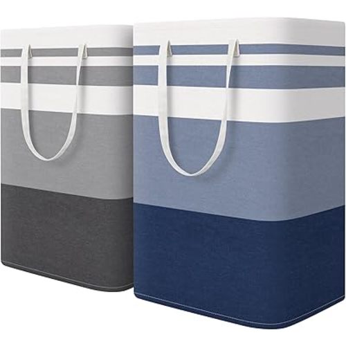 HomeHacks 2 Pack Laundry Baskets, Laundry Hampers Bags (Grey+Blue 75L)