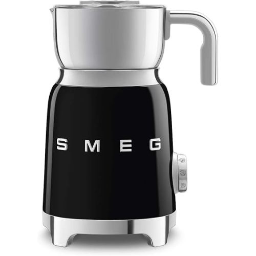 SMEG Retro 50's Style Milk Frother with 2 Disks 6 Preset Programs Hot or Cold Frothing and Induction Heating (Black)