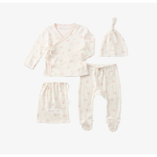 Pink Swan Print Organic Cotton Pointelle Layette 3 Pc Gift Set – Elegant Baby