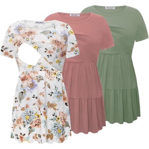 Bearsland Women’s Nursing Top 3pack Short Sleeve Scoop Neck Nursing Shirt Breastfeeding Shirts