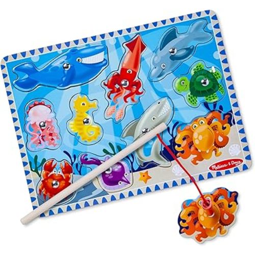 Melissa & Doug Magnetic Wooden Fishing Game and Puzzle with Wooden Ocean Animal Magnets
