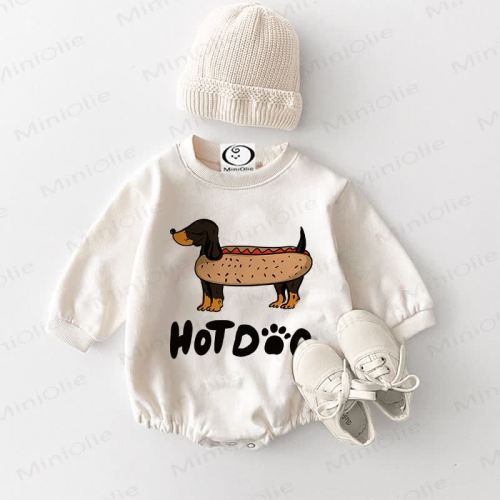 HOTDOG Baby Dachshund White Bodysuit