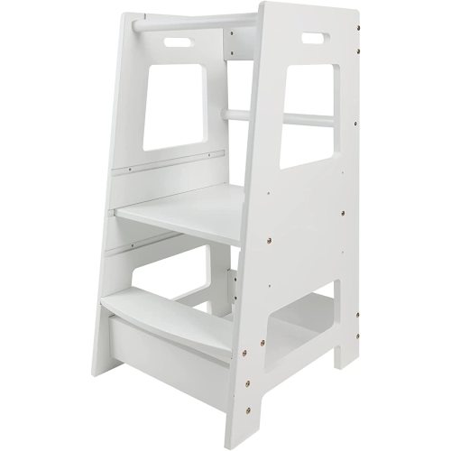 ECOMEX Toddler Standing Tower for Kitchen, Step Stool for Kid's Adjustable Height Learning Stool, Removable Anti-Drop Safety Rail Stool for Bedroom, Bathroom, White