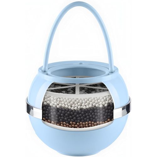 Crystal Quest Premium Bath Ball Water Filter for Bathtub - 3-Stage Filtration, Removes Chlorine, Chloramine & Byproducts, 2,500 Gallons, BPA Free, pH Balanced Water, Fits Most Tubs, Blue