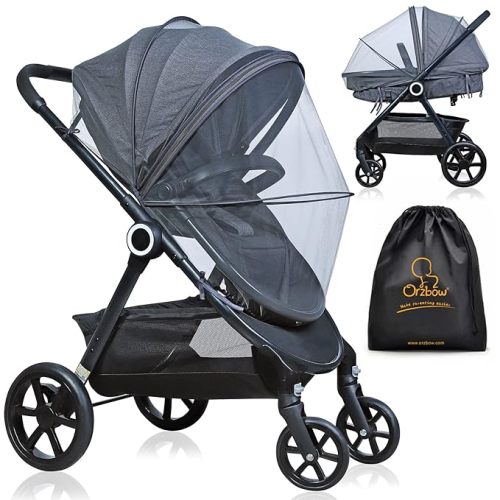 Orzbow Mosquito Net for Stroller | Universal Baby Bug Net for Strollers, Car Seats, Bassinets, Cradles, Mini Cribs, Breathable & Foldable Mosquito Cover with Travel Bag, Baby Summer Essentials, Black