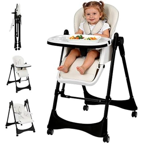 3-in-1 Baby High Chair | Convertible Baby High Chair for Babies and Toddlers | Brake Wheels, Easy Clean, Space Saving | Adjustable, Removable Tray (Black White)