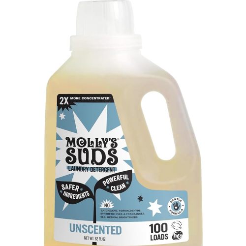Molly's Suds Liquid Laundry Detergent | Clean Laundry Detergent Soap for Sensitive Skin | 2x Concentrated, High Efficiency (HE) | Unscented - 100 Loads