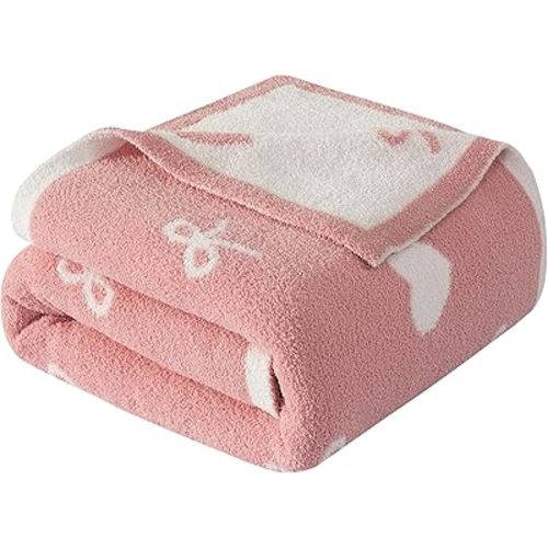 Elegant Comfort Valentine's Day Knit Throw Blanket, Hearts and Bows Super Soft Cozy Fluffy Warm Throw Blankets for Couch, Sofa, Chair, Bed, Camping, Picnic, Travel Lightweight Bed Blanket (50" x 70")