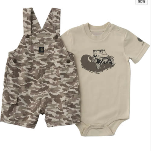 Boys' 2-Piece Short Sleeve Bodysuit & Camo Cargo Pocket Shortall Set (Baby) | Limited Edition Graphics | Carhartt