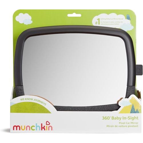 Munchkin Baby Car Mirror for Rear Facing Car Seats, Pivot 360 Baby in-Sight Adjustable Auto Mirror, Black
