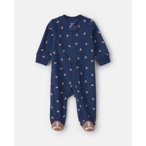 Baby Boy Football Fleece 2-Way Zip Sleep & Play Pajamas - Navy Blue | Carter's