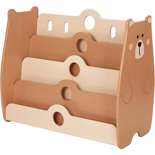 OOOK Montessori Bookshelf for Kids, Pine Wood Baby Bookshelf, Bear Toddler Book Shelf for Nursery, Playroom, Classroom