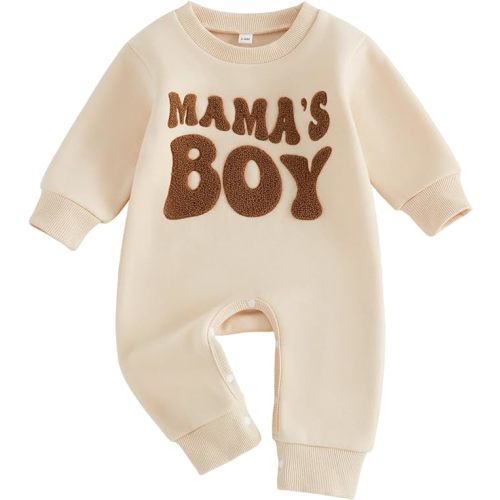 Newborn Baby Boy Fall Outfit Romper Jumpsuit Warm Infant Clothes | Letter Embroidery Bodysuit Fleece Lined Winter Clothes