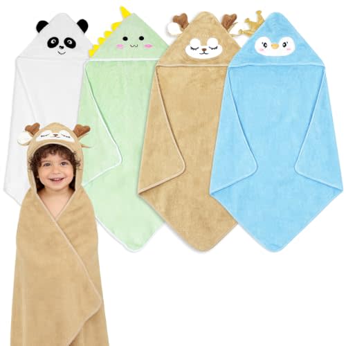 Hooded Baby Bath Towels 4 Pack for Newborn Toddler | daily bathing supplies for infant home shower after bath kid daily shower routine use