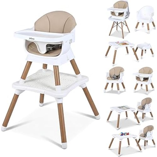 INFANS Baby High Chair, 9 in 1 Convertible Highchair for Babies and Toddlers, Building Block Table Dining Booster Seat Activity Desk Kids Stool with Adjustable Removable Tray (Beige)