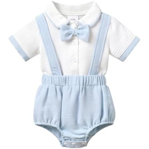 YOUNGER TREE Ropa para bebé niño, traje de bautismo, trajes de boda para caballero, camisa y pantalones cortos Bloomers, conjunto de 1er cumpleaños Cake Smash