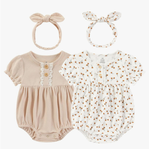 Ruliby Baby Girl Clothes Cotton Bubble Romper Floral Bodysuits Infant Outfit Set