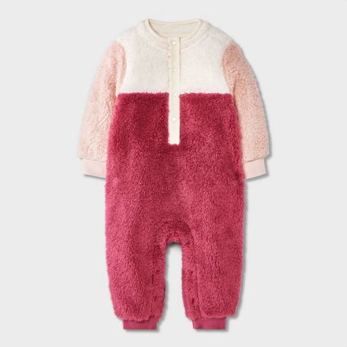 Baby Girls' Faux Shearling Colorblock Romper - Cat & Jack™ Pink 3-6M