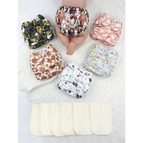 POCKET DIAPER 3.0 WITH INSERTS - 6 PACK(The Farm Story)