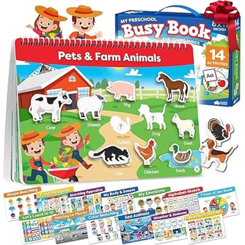 Montessori Preschool Busy Book for Toddlers Ages 3 and Up - Preassembled Preschool Learning Activities Homeschool Montessori Toys - 3 Year Old Boy Gift, Christmas Gifts for Grandkids