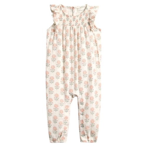 Smocked Cotton Gauze Romper, 3M