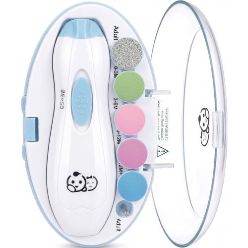 Royal Angels Upgraded 21 in 1 Baby Nail Trimmer with Labeled Case, 13 Extra Replacement Pads, Safe Electric Baby Nail File Kit for Newborns & Toddlers, Whisper Quiet Nail Clipper with LED Light (Blue)