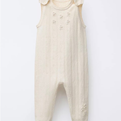 OPENWORK AND EMBROIDERED KNIT OVERALLS - Ecru | ZARA United States