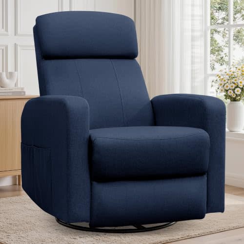 Korser Power Recliner Chair for Adults, Swivel Rocker Recliner with USB Ports, Nursery Rocking Chairs with Side Pockets, Electric Recliner Nursery Glider for Living Room & Nursery, Linen Fabric, Blue