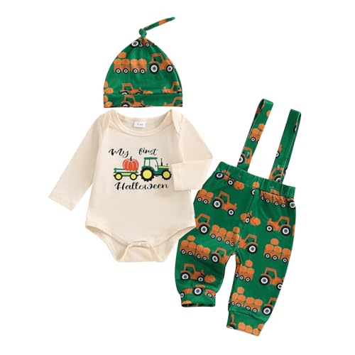 Doisbetthsay My First Halloween Baby Boy Outfit Newborn Long Sleeve Romper Pants Hat Baby Pumpkin Clothes Fall Winter Clothes