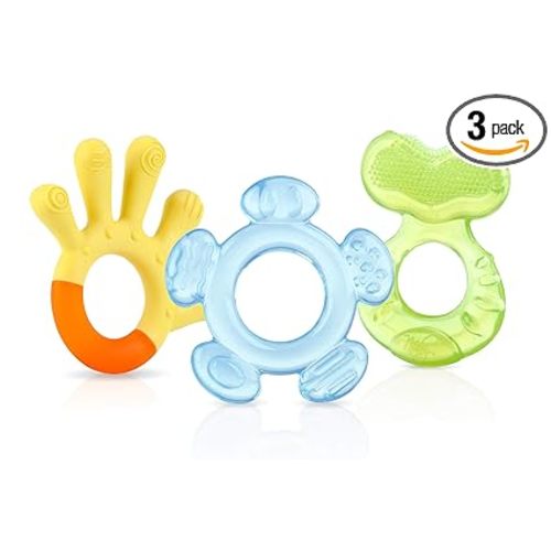 Nuby 3 Step Baby Teether Set for Teething Comfort - Soft and Hard Teethers for Babies - Soothes Sore Gums - 3+ Months