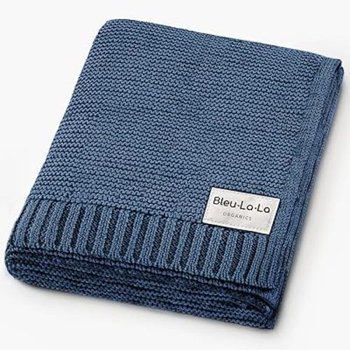 100% Organic Cotton Heritage Knit Textured Baby Blanket for Boys - Signature Heritage Knit, Soft Breathable Newborn Baby Blanket (Heritage - Denim Blue)
