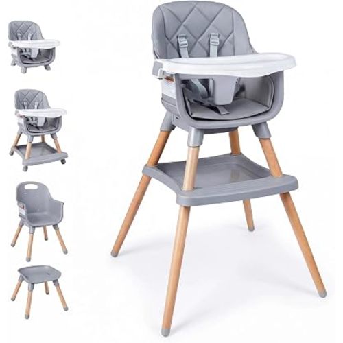 HONEY JOY Baby High Chair, 9 in 1 Convertible Feeding Highchair for Babies and Toddlers, Dining Booster Seat, Toddler Stool w/5-Point Safety Harness, Easy-to-Clean Removable PU Cushion & Tray (Gray)