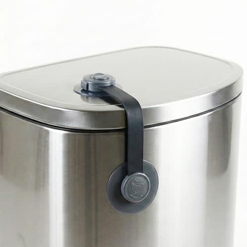 Trash Can Lock Strap – Child & Pet Proof Safety Lock for Kitchen Trash Cans – Dual Lock with Adhesive Pads, Prevents Dogs, Cats & Kids from Opening Trash Bins (Black/Gray, 1-Pack)