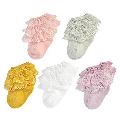 EPEIUS Baby-Girls Eyelet Frilly Lace Socks,Newborn/Infant/Toddler/Little Girls (Pack of 2/3/4/6)
