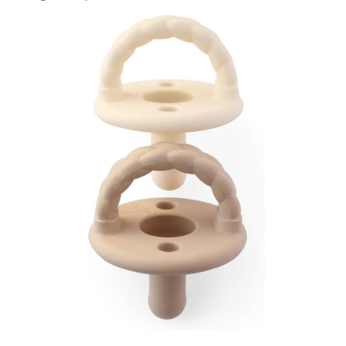 Itzy Ritzy Silicone Pacifiers for Newborn - Itzy Soother Pacifiers Feature Collapsible Handle & Two Air Holes for Added Safety; For Ages 0-6 Months, Set of 2 in Buttercream & Toast