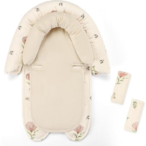 SWESEN Infant Car Seat Insert & Strap Covers, Car Seat Head Support for Baby Girls Boys, 2 in 1 Soft Plush Car Seat Insert for Newborns, for Infants Aged 0-12 (Simple Floral)
