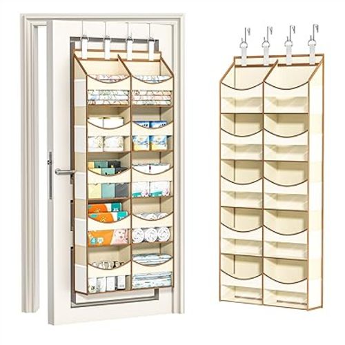 Aokeyee Over the Door Storage Organizer - 5 Tiers Behind Door Storage with 10 Compartments & 10 Mesh Pockets, 80lb Capacity Door Hanging Organizer for Closet, Bedroom, Bathroom, Pantry, Nursery, Toys