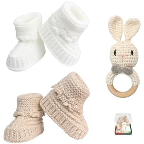 Baby Booties Handmade Baby Shower Gift Set Newborn First Walkers Cozy Booties for Infant Boy Girl 3 Pieces