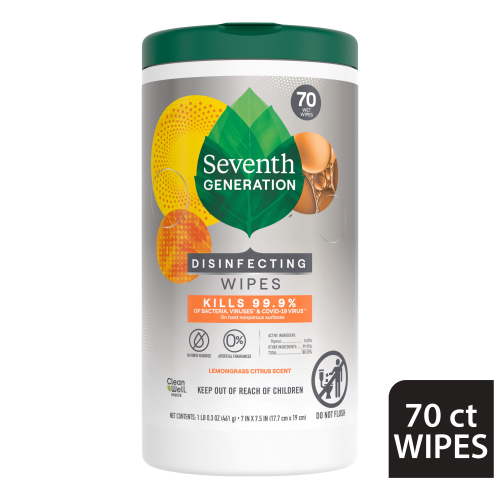 Seventh Generation Disinfectant Cleaning Wipes, Lemongrass Citrus, 70 Count
