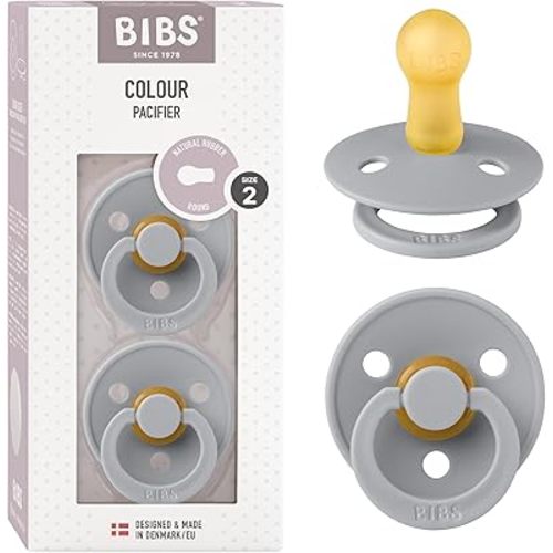 Bibs Colour Pacifier 2-Pack | BPA Free Soother, Round Nipple. Natural Rubber Latex,