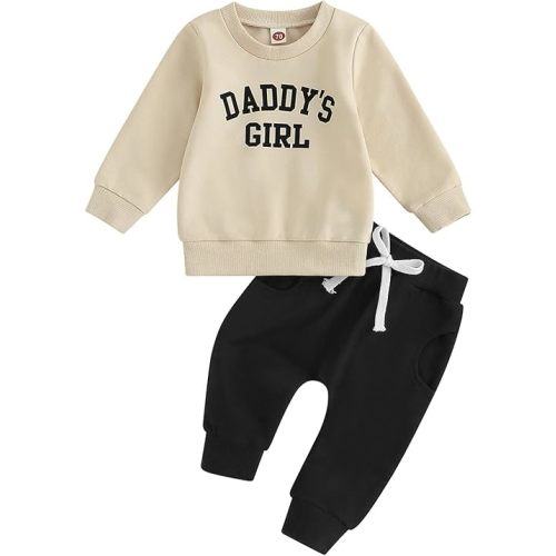 Newborn Baby Girl Outfits Daddy’s Girl Sweatshirt Long Sleeve T-Shirt Tops Pants Set Sweatsuit Toddler Fall Clothes