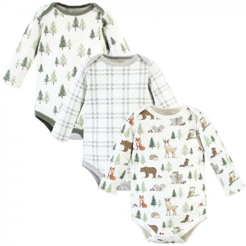 Hudson Baby Unisex Baby Quilted Long Sleeve Cotton Bodysuits, Forest Animals, 6-9 Months
