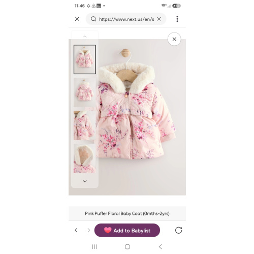 Buy Pink Puffer Floral Baby Coat (0mths-2yrs) from Next USA